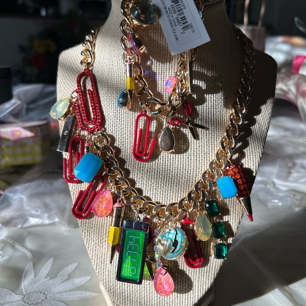 Betsey Johnson Red and Gold Charm Necklace